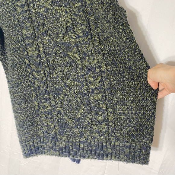 Far West Green & Navy Blue Cable Knit Crew Neck Pullover Sweater L - Picture 6 of 16